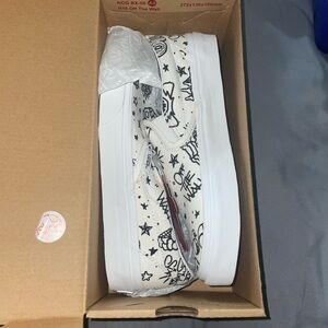 Vans White and Black Graphic Sneakers